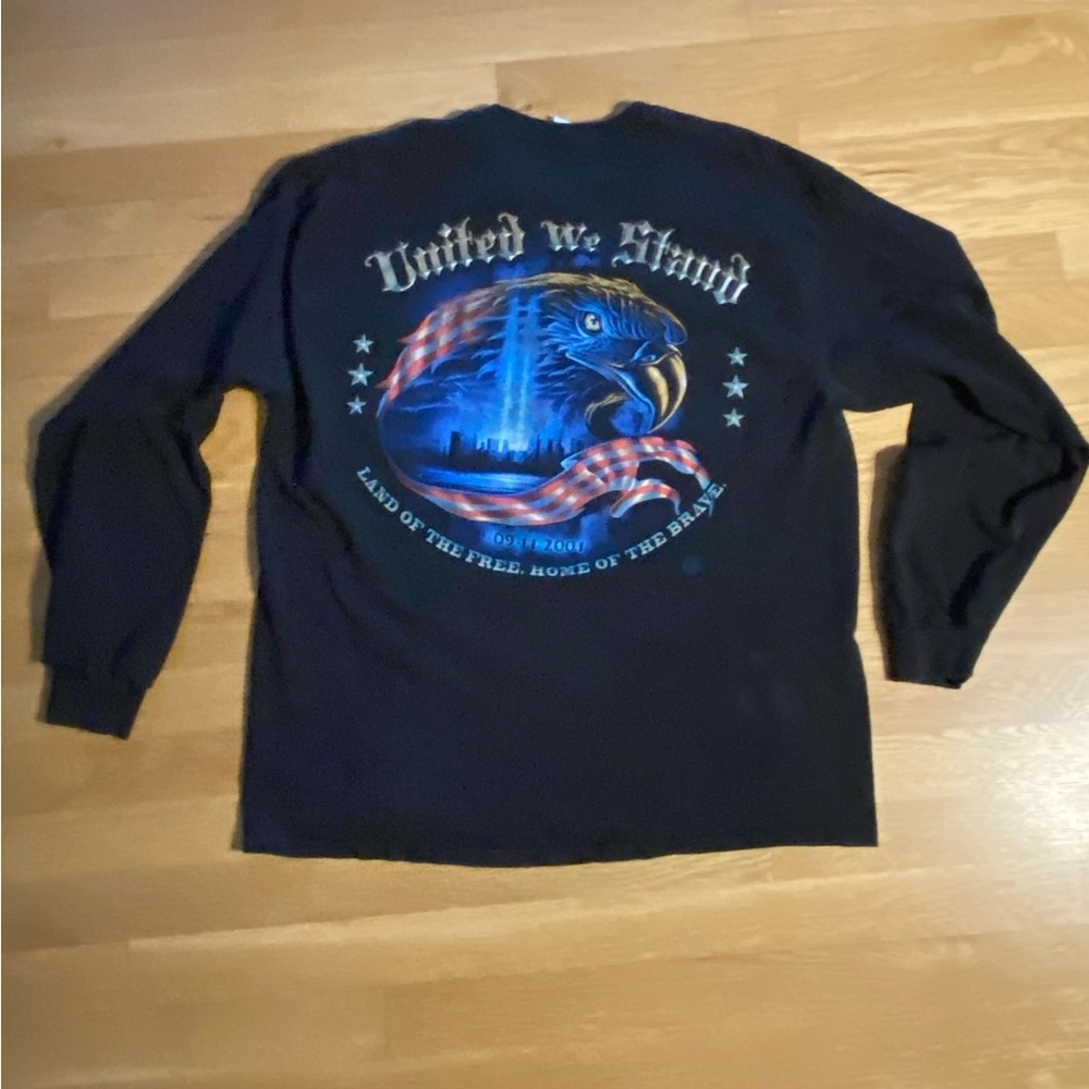 Vintage Mens United We Stand 9 11 Black Long Sleeve Crew Neck Tee Shirt / Size L